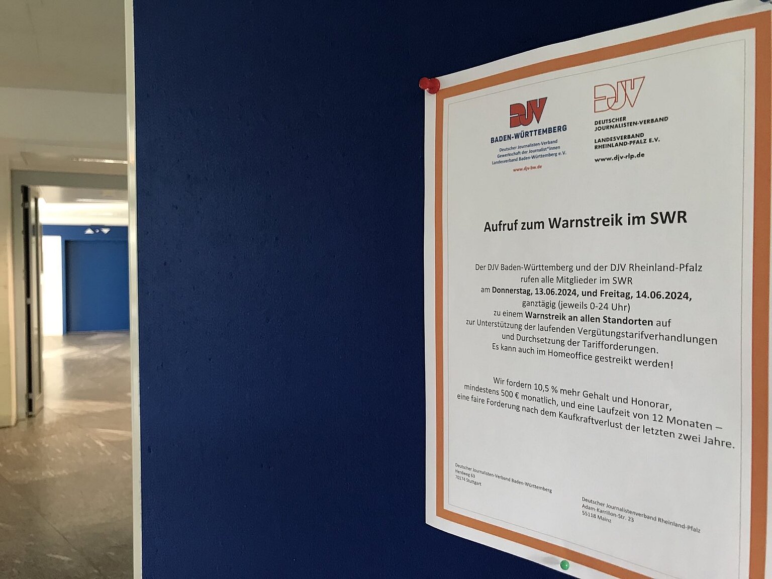  – Leere Flure im Stuttgarter Funkhaus: Die Beschäftigten im SWR sind zwei Tage lang im Streik.